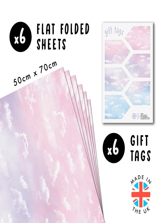 CENTRAL 23 - Wrapping Paper - Pink and Blue Sky - 6 Sheets of Birthday Gift Wrap - New Baby Girls - Children - Recyclable - Image 2
